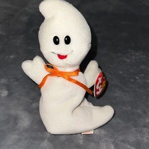 Ty White Ghost Plush with Orange Ribbon